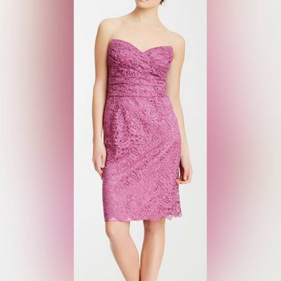 Dolce & Gabbana Pink Lace-Overlay Silk Strapless Midi Dress - Picture 1 of 10